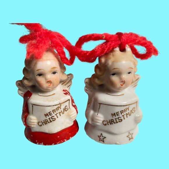 Vtg Set Of 8 Christmas Bells And Angel Bells Hanging Ornaments Japan Miniature - Picture 9 of 10